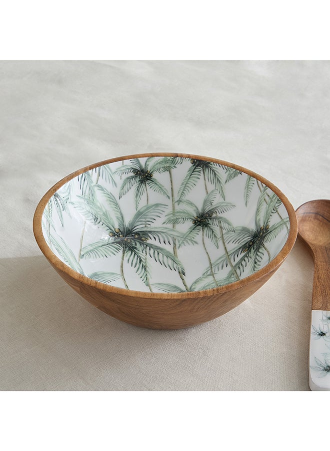 Home Box وعاء تقديم سلطة خشبي بتصميم ورقة النخيل - Image 1